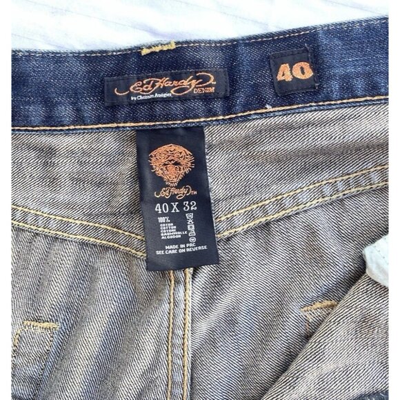 Vintage Ed Hardy Denim Jeans Distressed Look Designer Fashion Mens Size 40x32 - Picture 5 of 15
